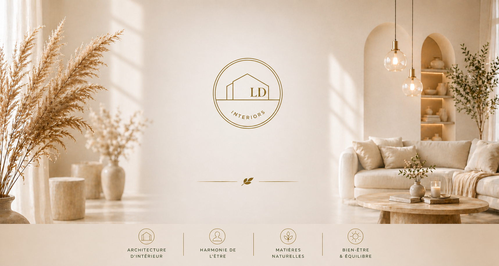 Salon lumineux dans les tons naturels avec le monogramme LovelyDo Interiors
